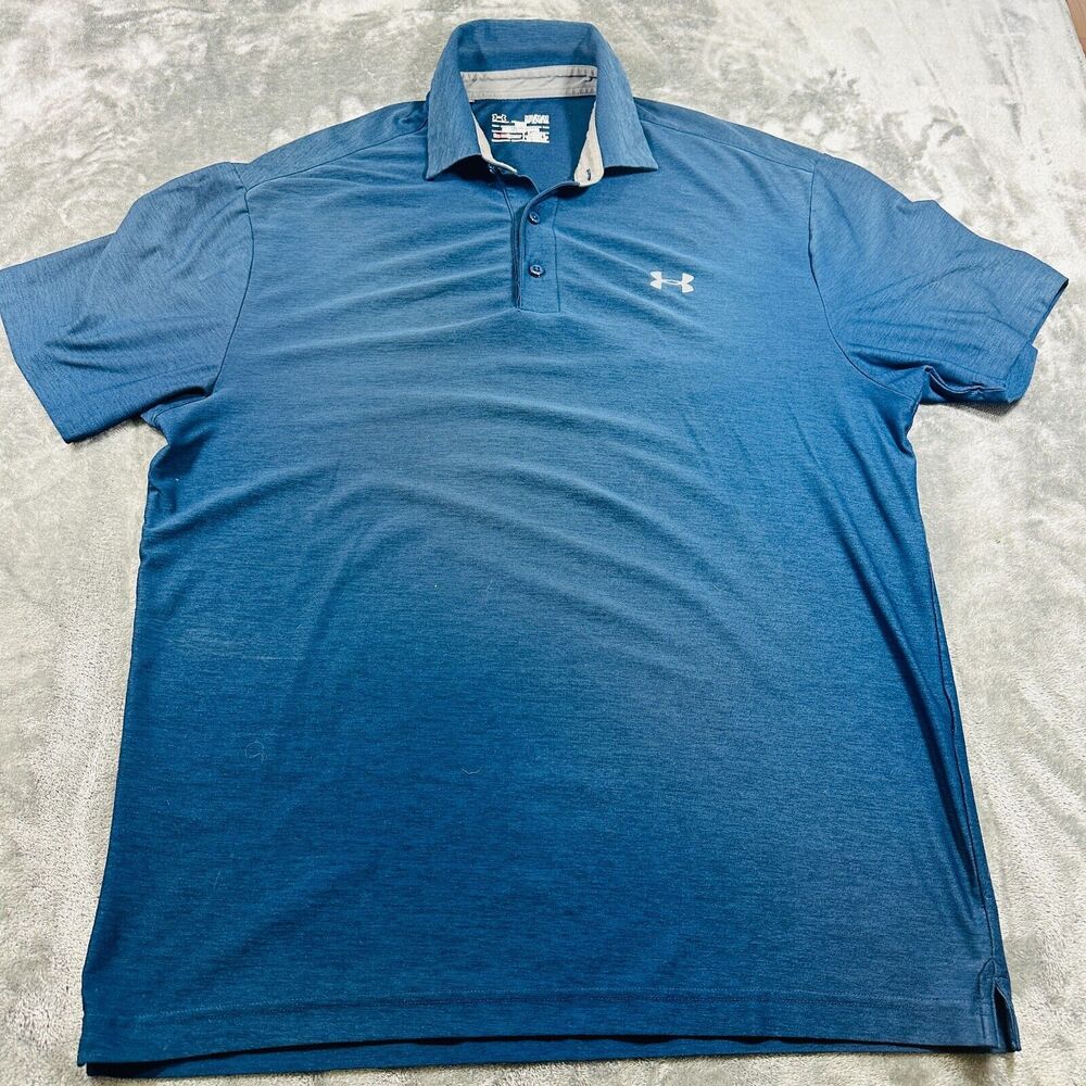 Under Armour Polo Shirt Men's Medium Blue Adult Loose Heatgear Golf Short Sleeve